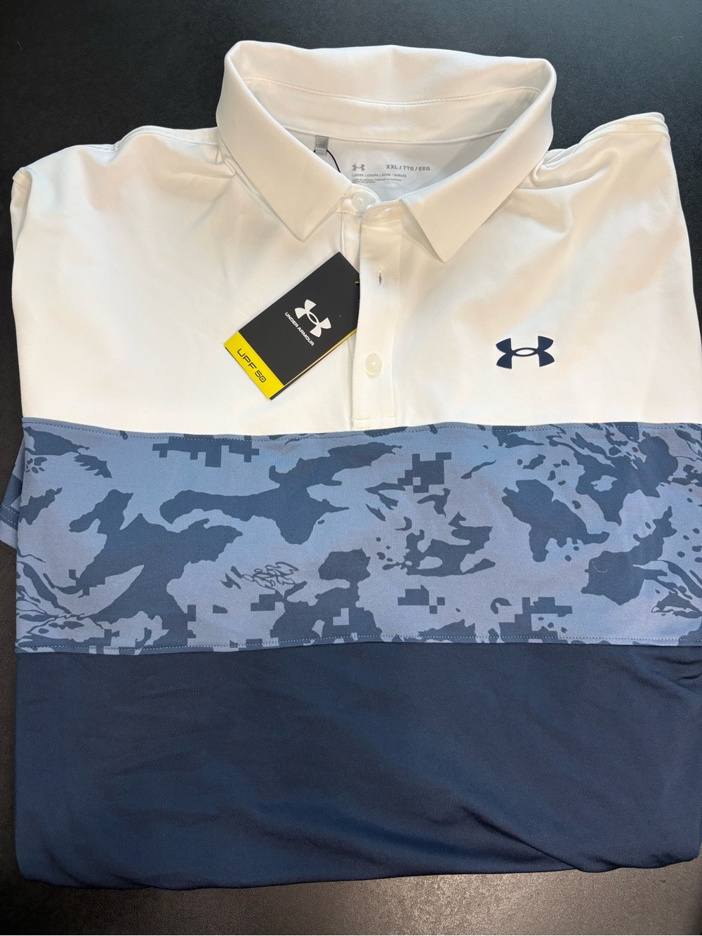 Under Armour Men’s White & Navy Camo Block Polo- NWT